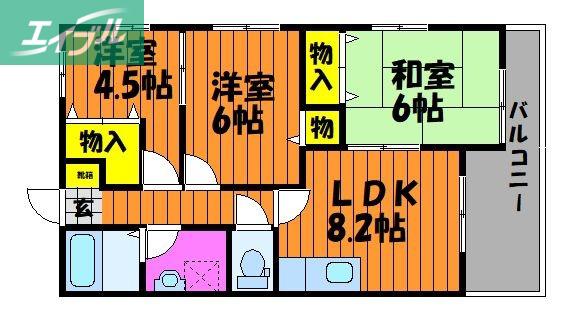 テラスハマA棟(3LDK/2階)の間取り写真