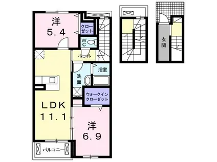 カルム・ベル・メゾン福知山(2LDK/3階)の間取り写真