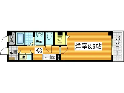 アルモニーB(1K/3階)の間取り写真