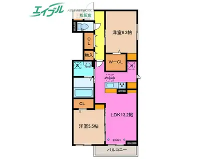 ディーシャンブル大黒田III(2LDK/1階)の間取り写真