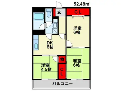 ベルガ本城(3DK/4階)の間取り写真