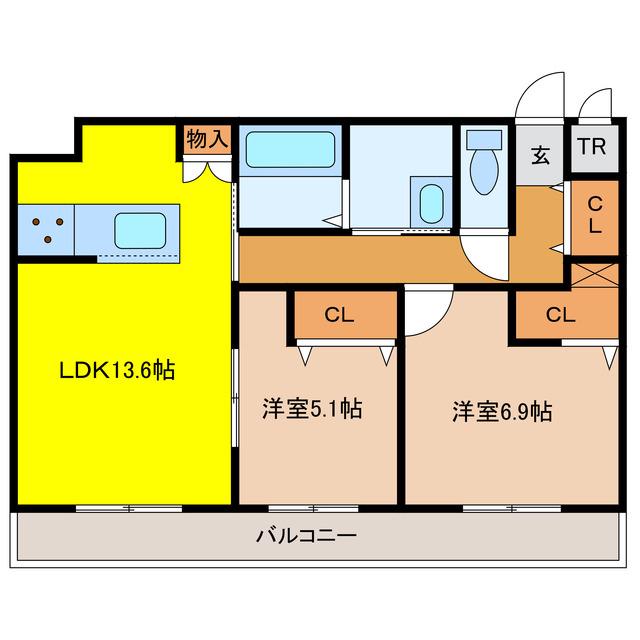 ジュノール千歳真々地(2LDK/5階)の間取り写真