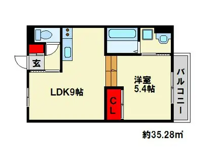 カクタスレジデンス(1LDK/2階)の間取り写真