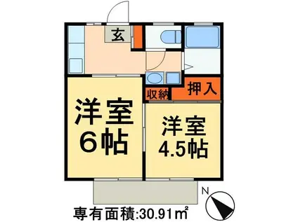 ビューハイム(2K/2階)の間取り写真