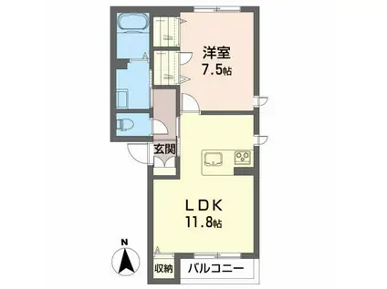 ガーデンズ矢巾I(1LDK/1階)の間取り写真