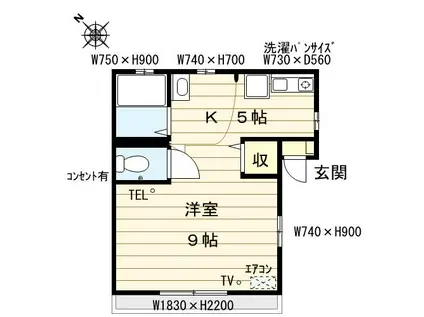 プライムコートIII(ワンルーム/2階)の間取り写真