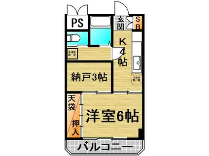 東洋コーポ(1SK/2階)の間取り写真