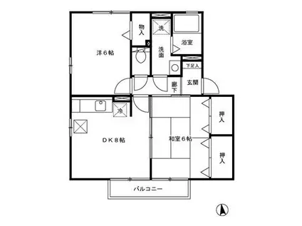 エスポアール日ノ出A棟(2DK/1階)の間取り写真