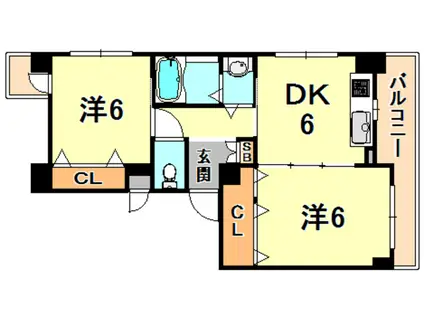 サンヴェール青谷(2DK/3階)の間取り写真