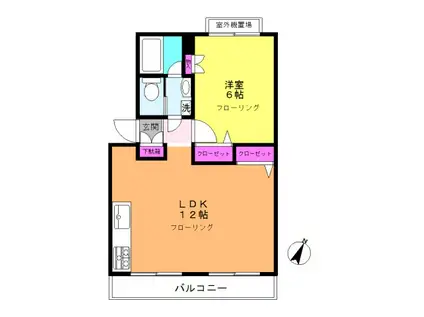 リノス壱番館(1LDK/2階)の間取り写真