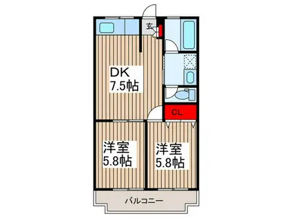 風見鶏グランドハイツ(2DK/1階)の間取り写真