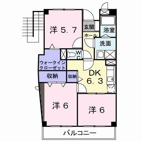 フォンテーヌ徳力(3DK/4階)の間取り写真