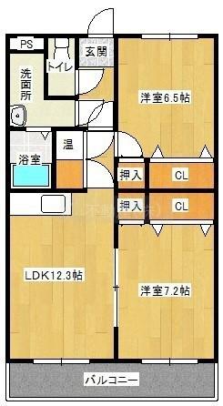 フォレストコート博物館前(2LDK/3階)の間取り写真