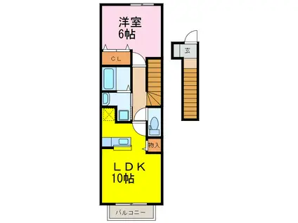 グランディIV(1LDK/2階)の間取り写真