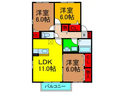 ロイヤル倉治 C棟(3LDK/2階)の間取り写真