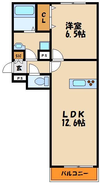 ウィルディコートI(1LDK/1階)の間取り写真