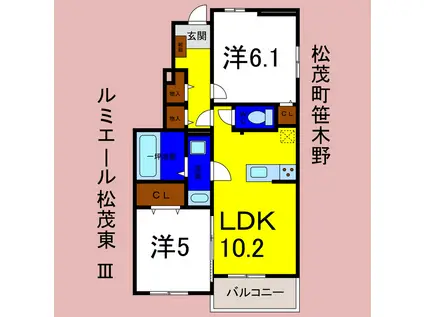 ルミエール松茂東 III(2LDK/1階)の間取り写真