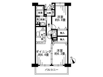 ベルウッド一之江(2DK/1階)の間取り写真