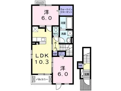 ヴィラ ドゥ グレーヌ梅ケ谷C(2LDK/2階)の間取り写真