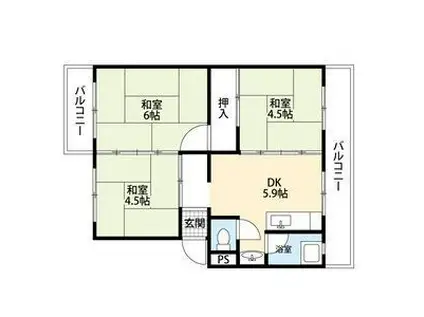 シーサイド貝掛マンションB棟(3DK/4階)の間取り写真