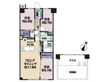 ハイムスイートつくば春日(3LDK/1階)の間取り写真