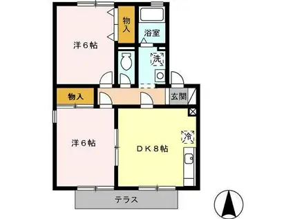 ハイカムールベル(2DK/1階)の間取り写真