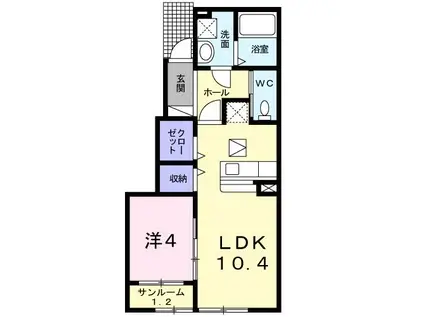 サウス・リードB(1LDK/1階)の間取り写真
