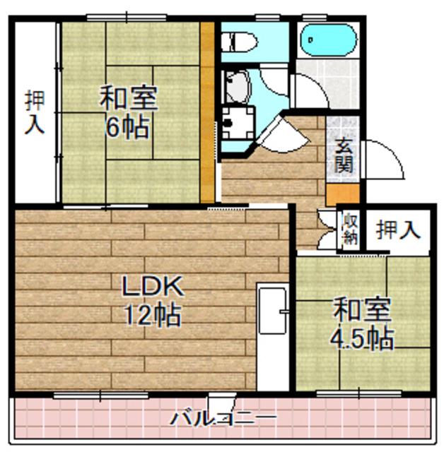 富田第二62棟(2LDK/5階)の間取り写真