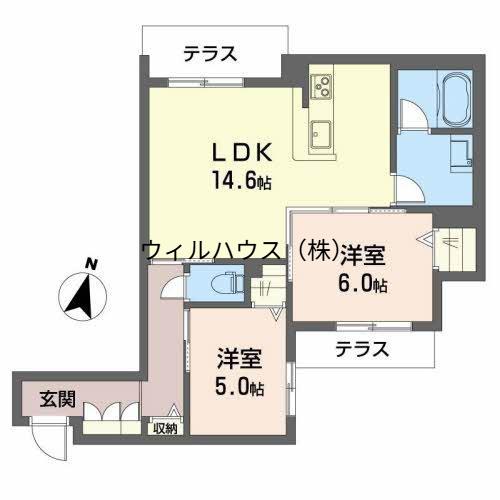 PALAIS FLEUR(2LDK/1階)の間取り写真