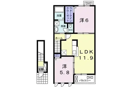 コンフォール・ベル・ウッドIII(2LDK/2階)の間取り写真