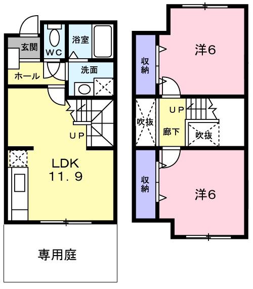 コロニアルヒルズ・オーク1(2LDK/1階)の間取り写真