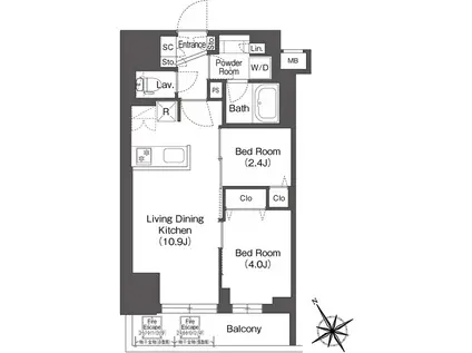 ブルロック後楽園(2LDK/13階)の間取り写真