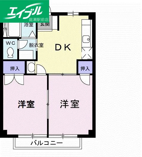 ニューシティウエストリバー(2DK/2階)の間取り写真