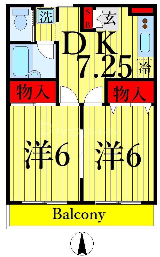 ウィンザー篠崎(2DK/1階)の間取り写真