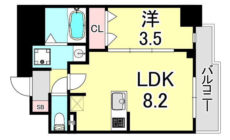 ディアレイシャス湊川公園(1LDK/8階)の間取り写真