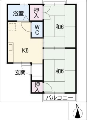 ファミール八幡(2K/2階)の間取り写真