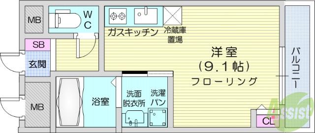 ノーブルコート台原(ワンルーム/3階)の間取り写真