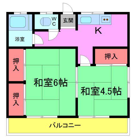中台荘(2K/2階)の間取り写真