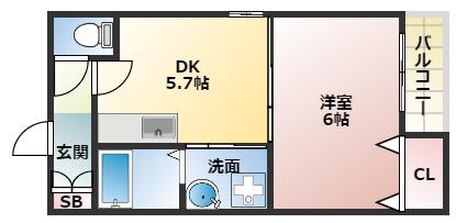 東住吉 の 長屋(1DK/1階)の間取り写真