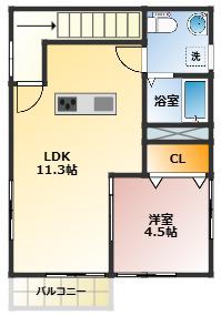 FELICE呉東中央(1LDK/2階)の間取り写真