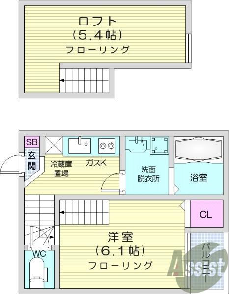 メルツ原町(1K/1階)の間取り写真
