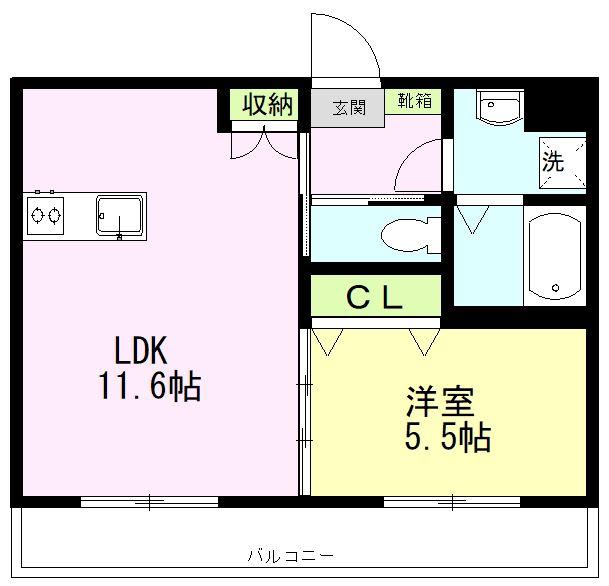 SHELL TOWN KURENAI(1LDK/3階)の間取り写真