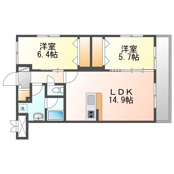 LACOSTAHAMBY(2LDK/1階)の間取り写真