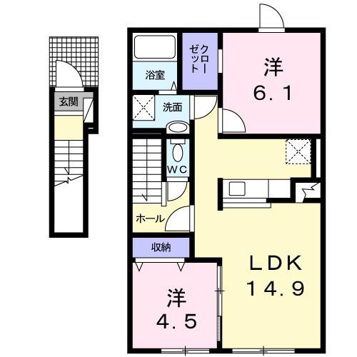ビクトリー深川B(2LDK/2階)の間取り写真
