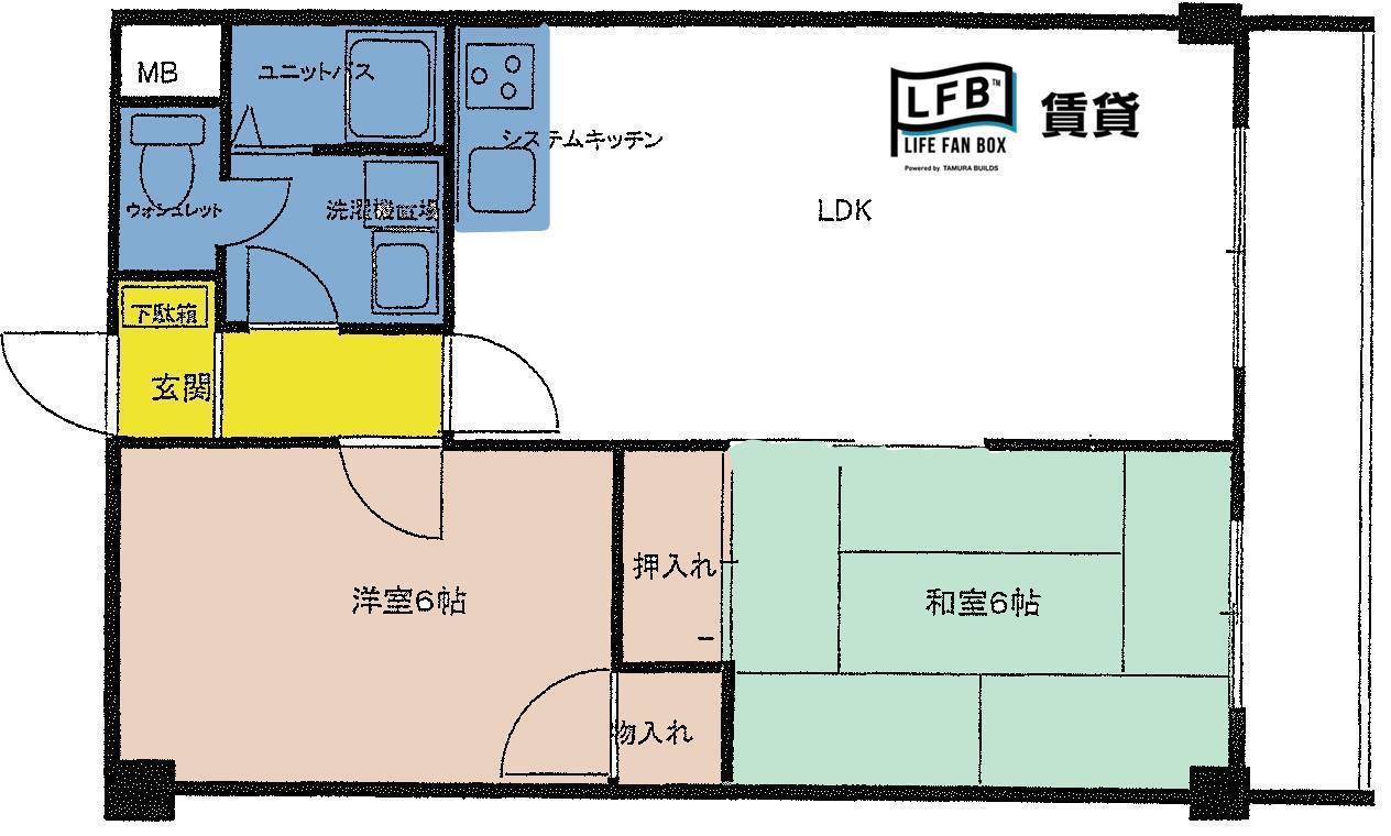 サンビレッヂ到津(2LDK/4階)の間取り写真