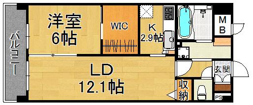 グランジェ東甲子園(1LDK/2階)の間取り写真