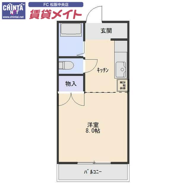 西村ハイツ(ワンルーム/2階)の間取り写真