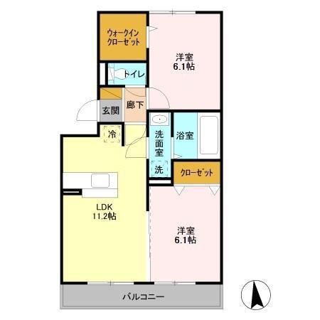 サニーフォレストB棟(2LDK/3階)の間取り写真