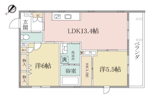 ヘーベルヴィレッジ西立川シャドウグリーン(2LDK/1階)の間取り写真