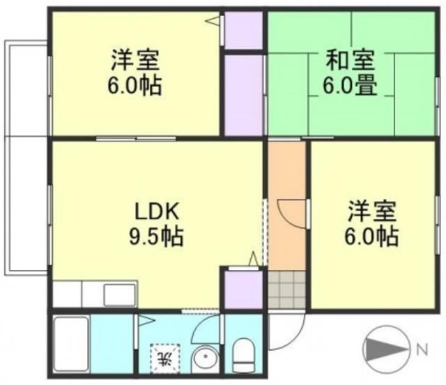 ウィンディア中島B棟(3DK/1階)の間取り写真